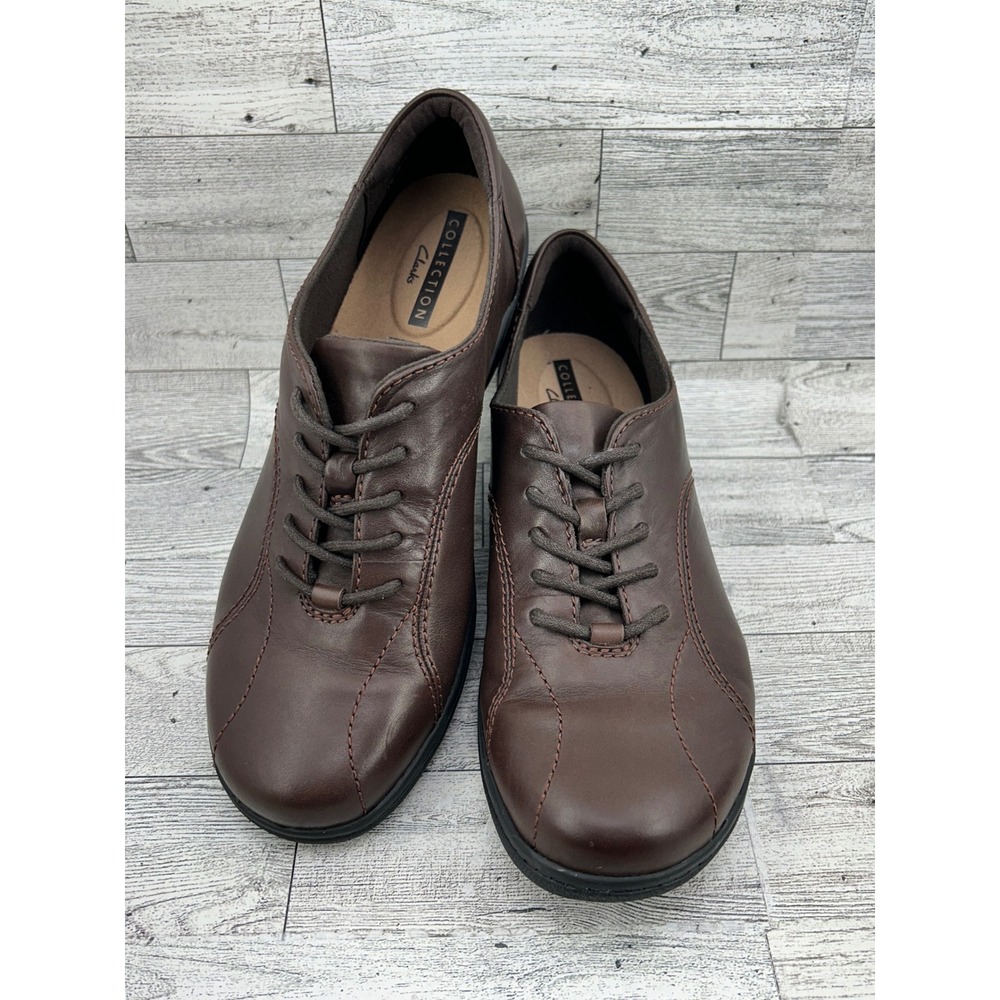 Clarks Collection Cushion Soft Brown Leather Lace Up Oxfords Shoes 8.5M 26130144